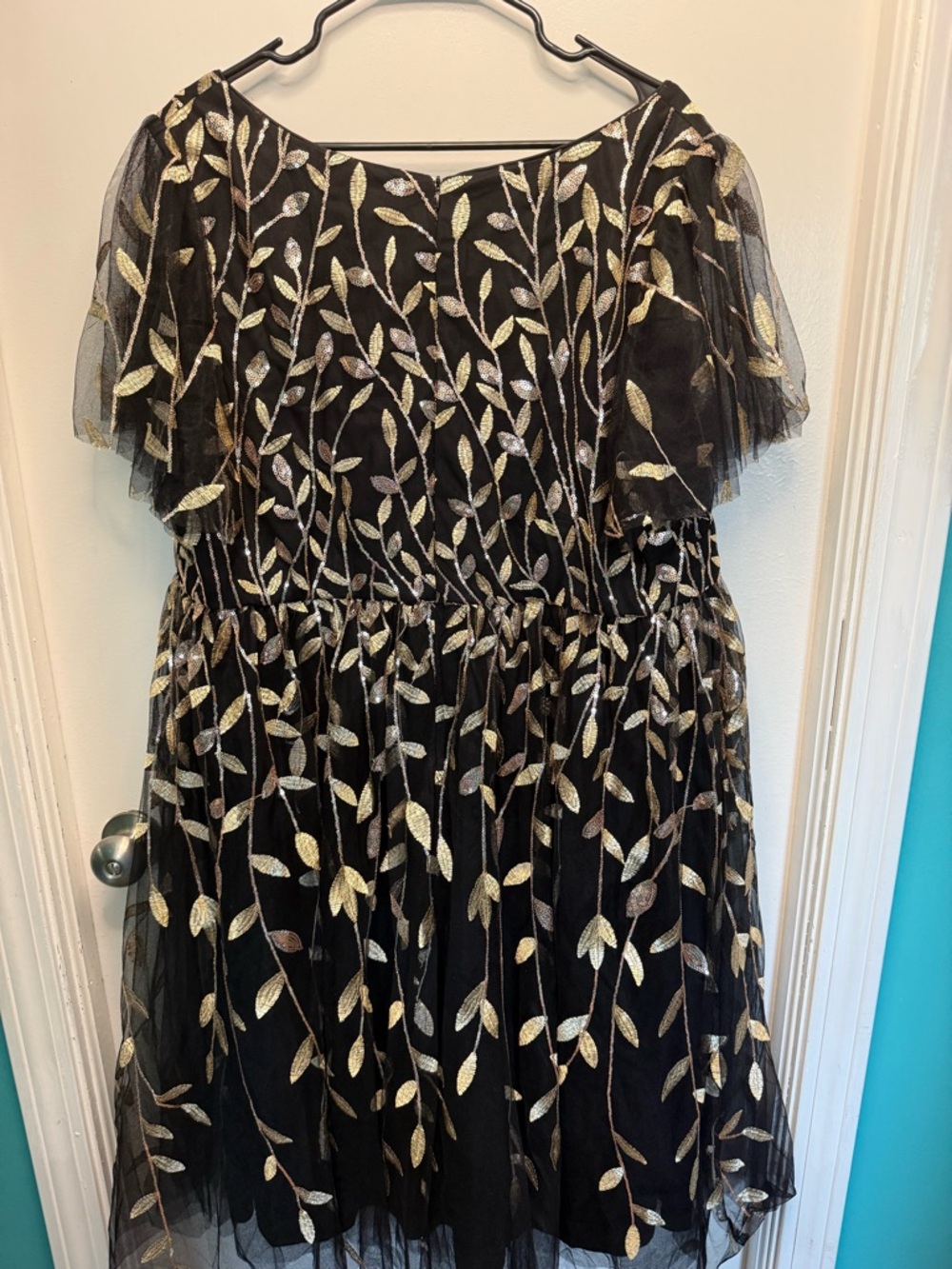 Ever Pretty Black Midi Dress with Gold Leaf Embroidery Tulle - Picture 3 of 5